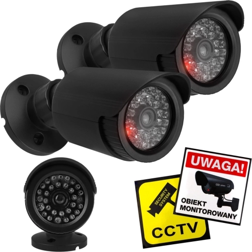 Juego de dos cámaras tipo tubo simuladas con LED parpadeante, ABS negro, IP44