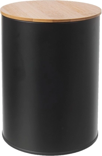 Lata de hojalata con tapa de bambú, diámetro 11 cm, negra