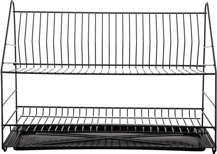 Escurreplatos de dos niveles para vajilla 60 cm negro con bandeja de goteo