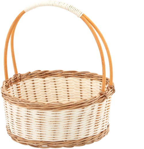 Cesta de ratán con asa, natural con acentos blancos, 30 × 12/33 cm