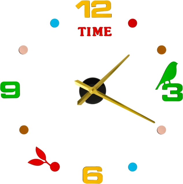Reloj de pared DIY adhesivo con diámetro ajustable 80–90 cm, manecillas doradas, números de colores