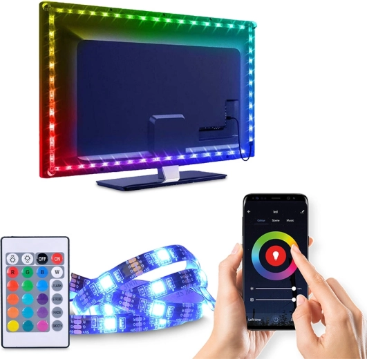 Tira LED inteligente Wi-Fi RGB Solight para retroiluminación de TV, 4 × 50 cm, USB