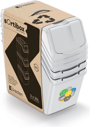 Juego de cubos para residuos separados Sortibox 3×20 l, gris ceniza
