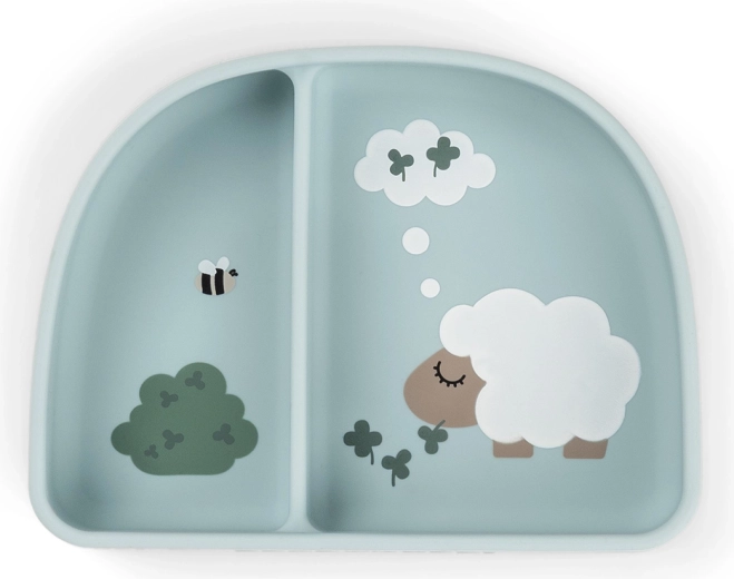 Done by Deer cuenco con ventosa con compartimentos Stick&Stay Tiny farm azul