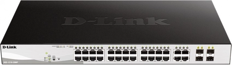 Conmutador DGS-1210-28MP con 24 GE PoE+ y 4 puertos SFP