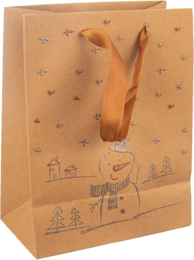 Bolsa de papel para regalo con motivo de muñeco de nieve 26 × 12,5 × 32 cm