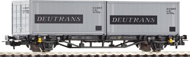 Vagón plataforma Piko Lgs579 con 2× contenedores de 20' DEUTRANS DR, época IV