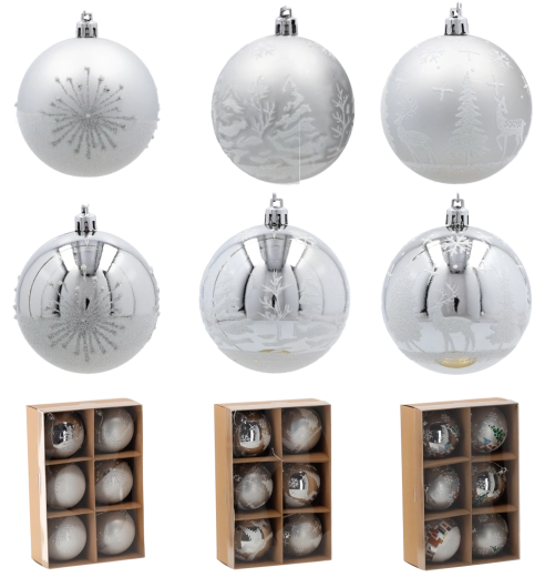 Set de bolas navideñas plateadas de 8 cm – adornos irrompibles para el árbol (6 uds.)