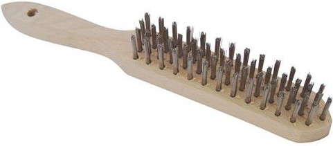 Cepillo manual de alambre de acero inoxidable con mango de madera curvado