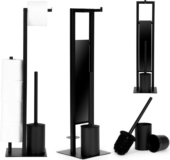 ModernHome soporte para papel higiénico con portarrollos de repuesto y escobilla de WC, negro