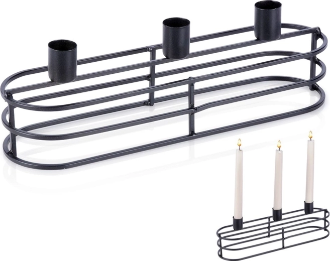 Candelabro metálico para 3 velas, negro, 29,5 × 8,5 × 9,5 cm