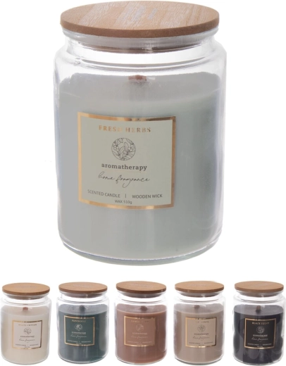Vela aromática en tarro de cristal con mecha de madera 510 g (mix 6 variantes)