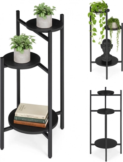 Soporte para flores de metal de tres niveles negro ModernHome