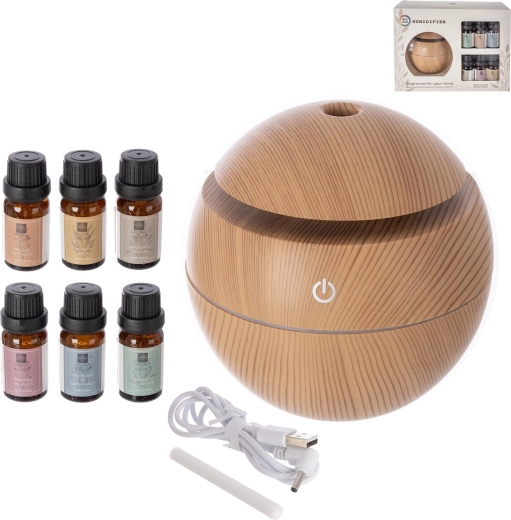 Difusor de aroma eléctrico beige con alimentación USB + set de 6 fragancias de 10 ml