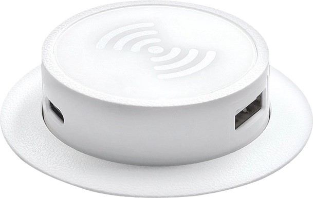 Solight cargador inalámbrico retráctil Qi 15 W con USB-A y USB-C PD 20 W, blanco