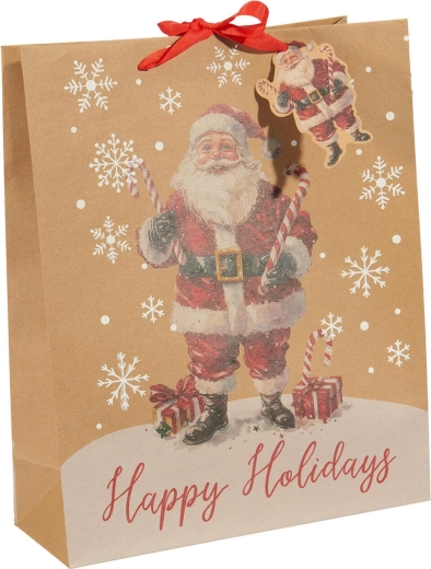 Bolsa de regalo de papel navideña beige L, mezcla de diseños - 1 unidad