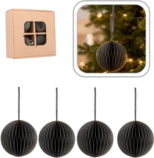 Juego de adornos navideños de papel gris de 8 cm (4 uds.)
