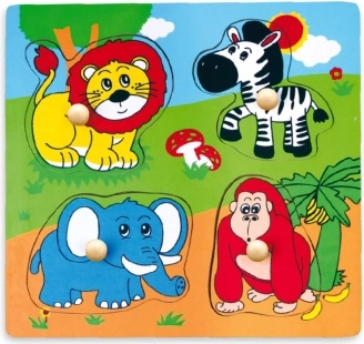 Puzzle encajable de madera de animales de safari con asas 22 × 22 cm