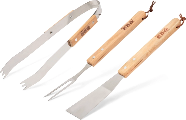 Set de utensilios para barbacoa con mangos de madera, 3 piezas