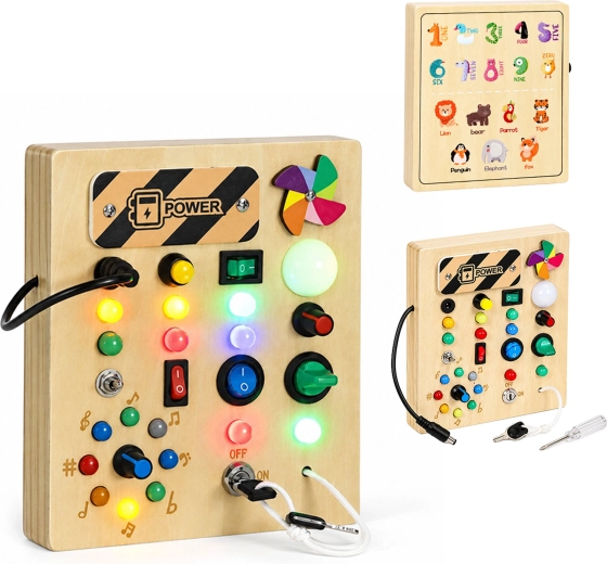 Busy board de madera interactivo con luces LED ECOTOYS