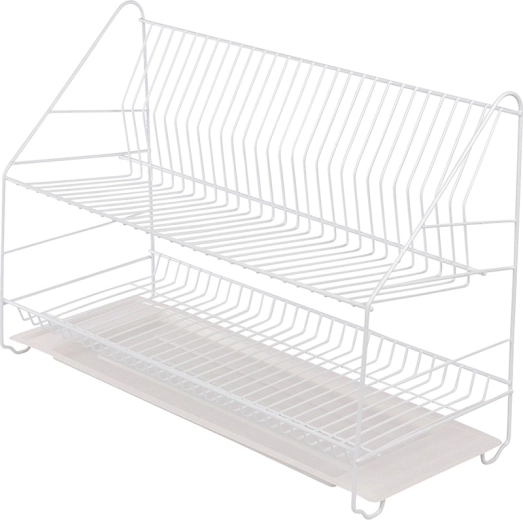 Escurridor de platos Metpol de dos niveles 50 cm blanco con bandeja de goteo