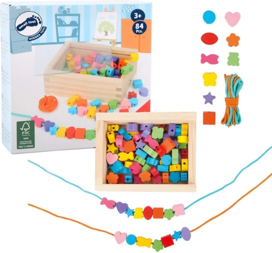 Small Foot cuentas de madera para ensartar con formas en una caja