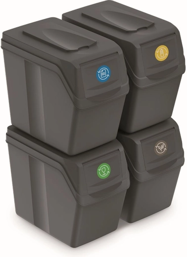 Juego de 4 cubos de reciclaje Sortibox 4×20 l – gris piedra