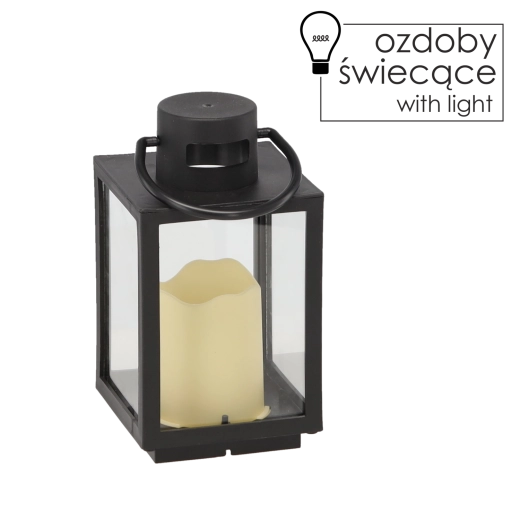 Farol navideño con vela LED 11 × 11 × 20,5 cm – negro