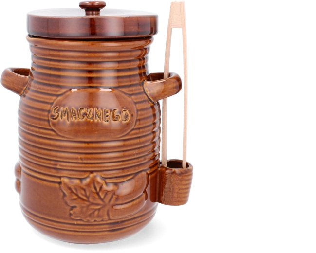 Recipiente cerámico de fermentación 1,5 l con pinzas de madera – color miel
