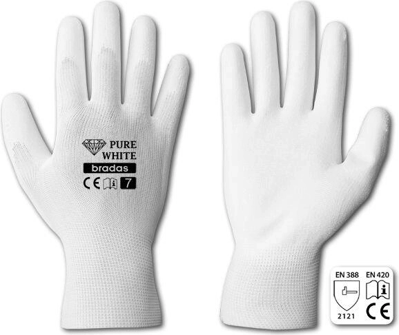Guantes de trabajo Pure White PU, talla 9