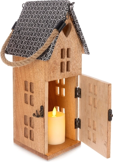 Farol LED de madera de mango 16,5 × 35,5 cm