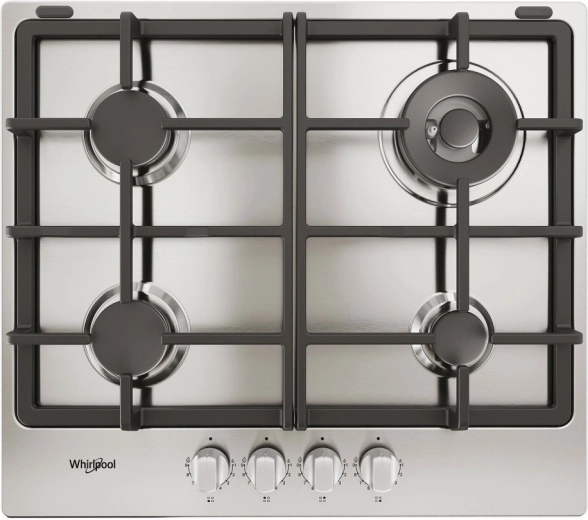 Placa de cocina a gas Whirlpool 60 cm con 4 quemadores y parrillas de hierro fundido