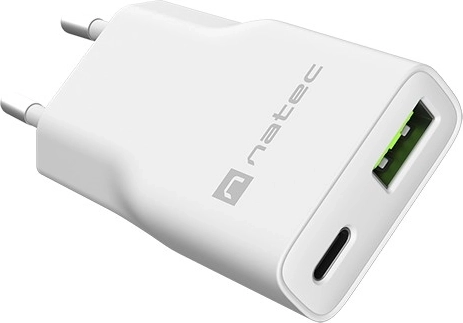 Natec Ribera GaN Slim cargador de red 20 W USB-C + USB-A