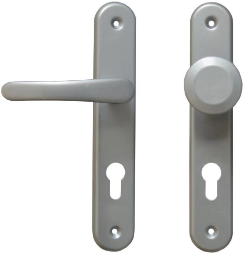 Herrajes de puerta MICHAELA con manilla y pomo fijo, cilindro 72, plateado