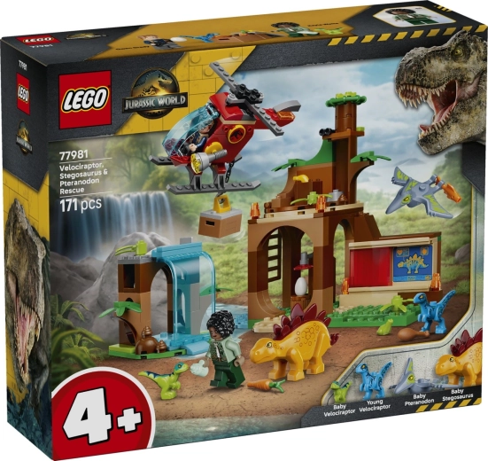 Centro de rescate LEGO Jurassic World con velociraptores, estegosaurio y pteranodón