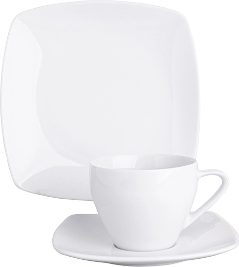 MariaPaula Moderna juego de café para 6 personas, 18 piezas, blanco, cuadrado