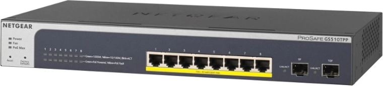 Conmutador NETGEAR GS510TPP 8×1Gb PoE+ con 2× SFP (190 W)