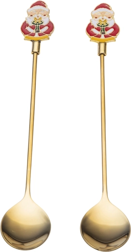 Set de 2 cucharillas largas con Santa en tono dorado