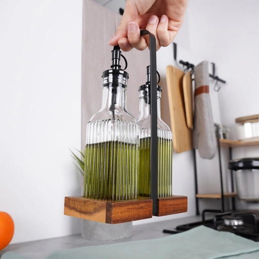 Soporte de madera estable con asa metálica