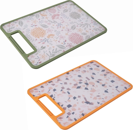 Tabla de cortar de plástico TORO 29,3 × 19,5 cm, de doble cara, antideslizante, decoración Botanica Terrazzo