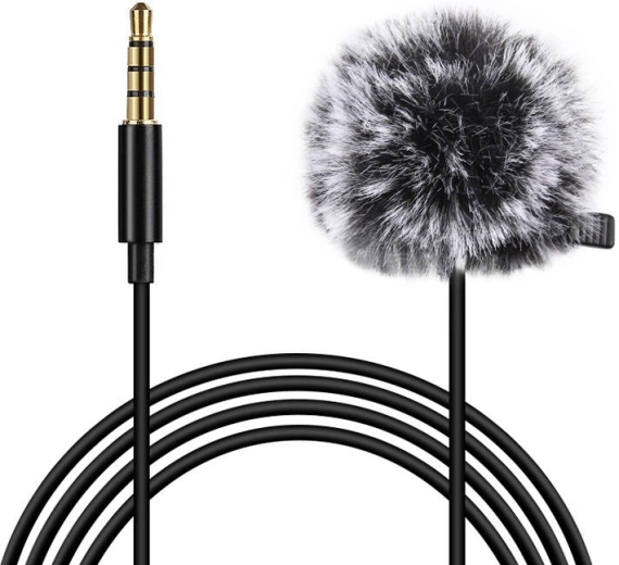 Micrófono de solapa Puluz 3,5 mm con protección contra el viento, cable de 1,5 m