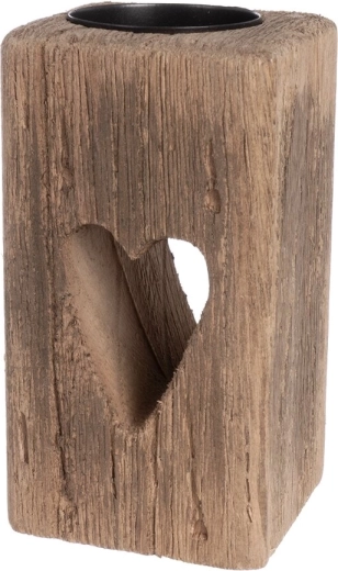Candelero de madera de paulownia con corazón, beige