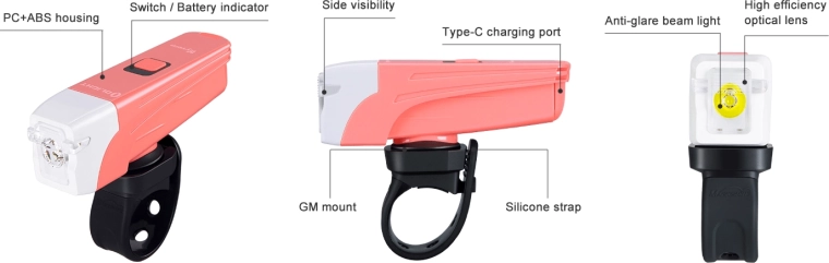 Luz delantera para bicicleta OLIGHT Wyvern rosa, 300 lm, USB‑C