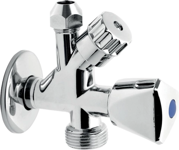 Válvula de esquina combinada para lavadora con válvula antirretorno 3/8" x 1/2" x 3/4"