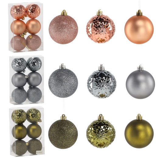 Juego de bolas navideñas de 7 cm – oliva, cobre y grafito, 6 uds.