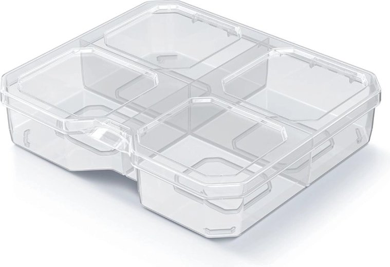 Organizador de plástico SQR box con 4 compartimentos 15,6 × 14 × 3,5 cm, transparente