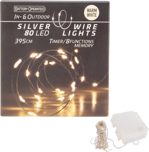 Guirnalda de luces LED en alambre 80 LED, amarillo cálido, IN/OUT con temporizador