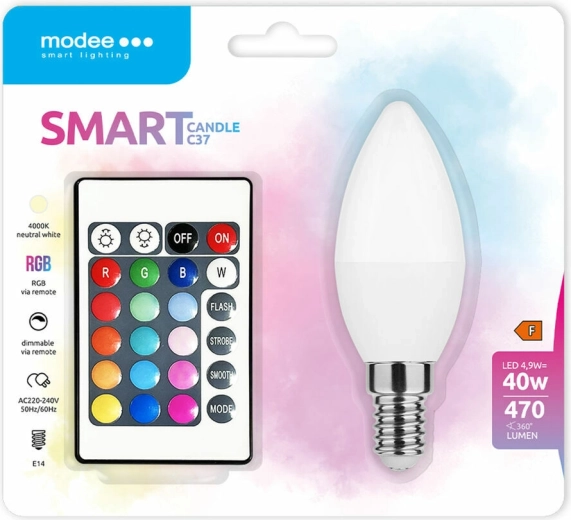 Bombilla LED inteligente Modee Candle C35 4,9 W E14 RGB+W 470 lm con mando a distancia