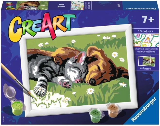 Pintar por números CreArt – perro y gato dormidos 18 × 13 cm