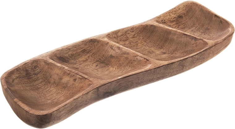 Plato de madera dividido para aperitivos de mango 35 × 11 cm